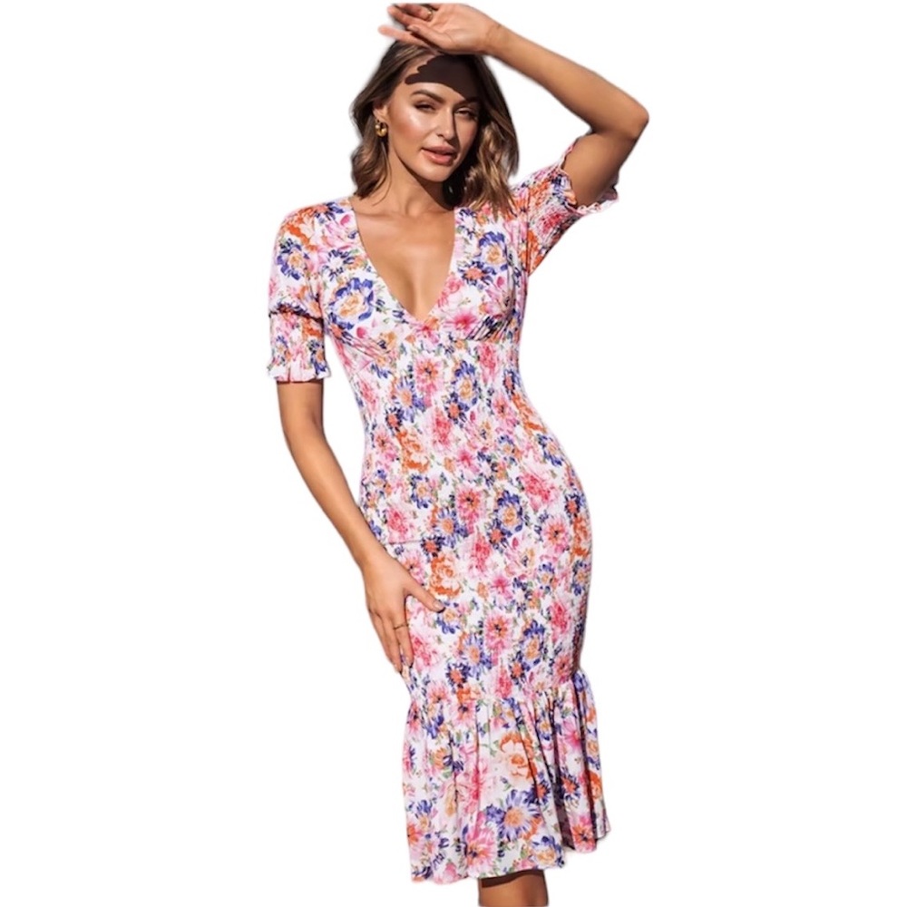 Cupshe floral Esperanza Smocked Bubble Sleeve Pullover dress